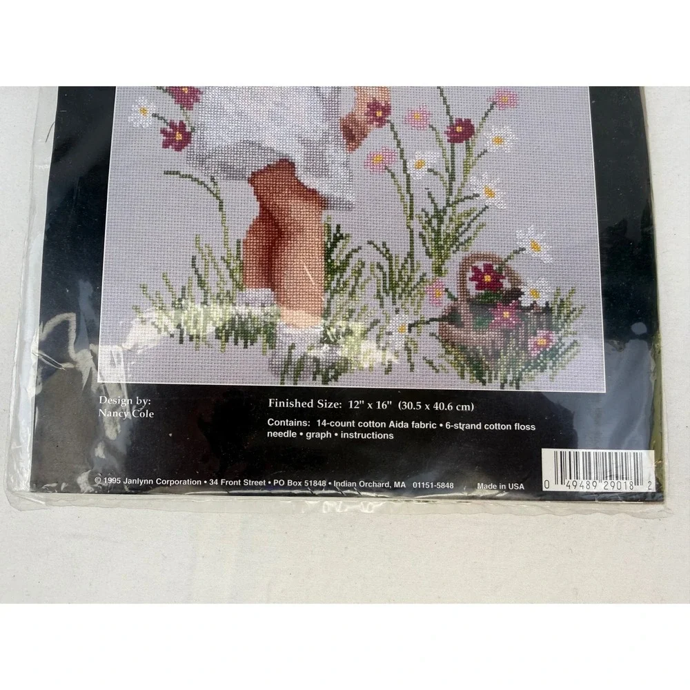 Janlynn Girl with Cosmos Counted Cross‎ Stitch Kit 29-18 Nancy Cole Vintage 1995